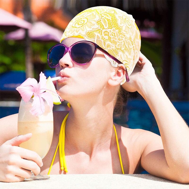 Ženska kapa za plivanje PU vodootporna čipkana cvjetna sportska kapa za surfanje na bazenu Elastična kapa za tuširanje za dugu kratku kosu