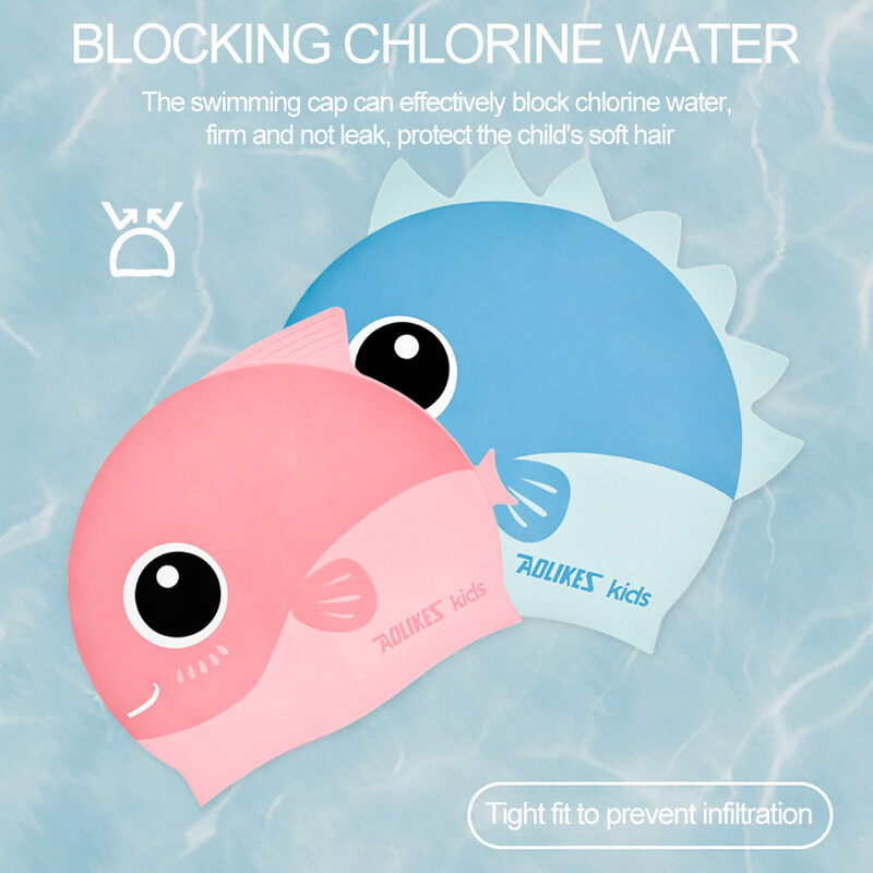 AOLIKES Cască de înot nouă pentru piscină, drăguț de desene animate pentru copii, impermeabilă, protejează urechile, părul lung, băiat, fată, sport, pălărie de înot