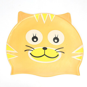 Cute Children Cartoon Swimming Cap Silicon Child Diving Αδιάβροχο κολυμβητικό σκουφάκι Kawaii Cat Bathing Cap for Kids Ear Protection