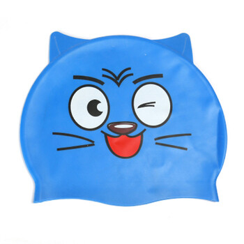 Cute Children Cartoon Swimming Cap Silicon Child Diving Αδιάβροχο κολυμβητικό σκουφάκι Kawaii Cat Bathing Cap for Kids Ear Protection