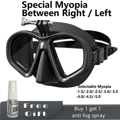 Potápačská maska s nízkym objemom a tvrdenými okuliarmi, maska na krátkozrakosť, potápačské vybavenie pre harpúny, s držiakom GoPro, proti zahmlievaniu pre úzku tvár