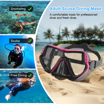 Μάσκα κατάδυσης Γυαλιά κολύμβησης Scuba Snorkel Φούστα σιλικόνης Tempered Glass Πανοραμική HD για Ενήλικες Νέους κατά της ομίχλης με κάλυμμα μύτης