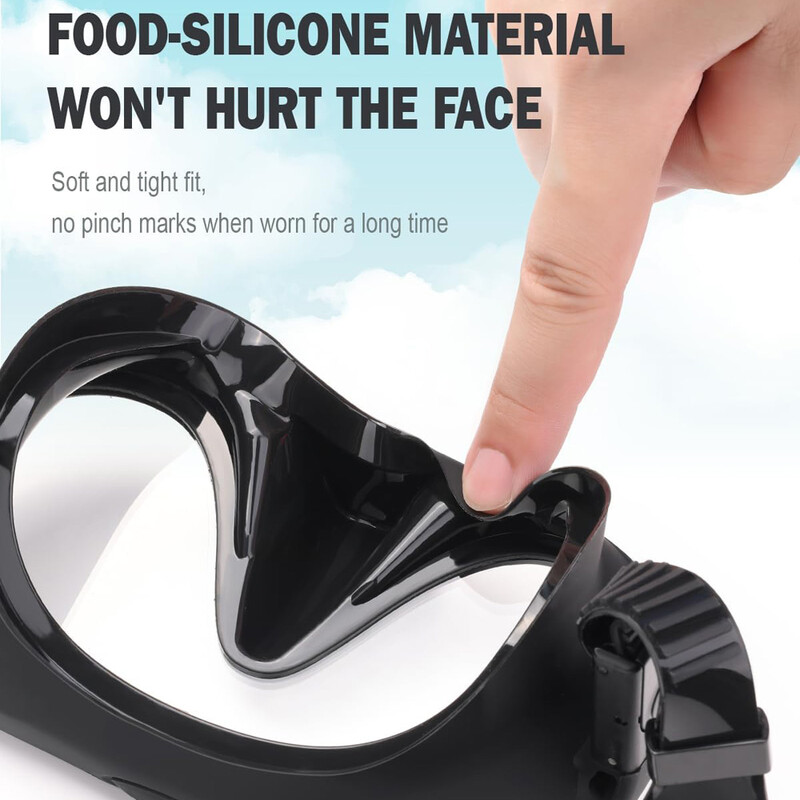 Šnorchlovací maska, plavecké okuliare, potápačská silikónová sukňa, tvrdené sklo, šošovky so širokým uhlom pohľadu, tréning s krytom nosa, nastaviteľným popruhom