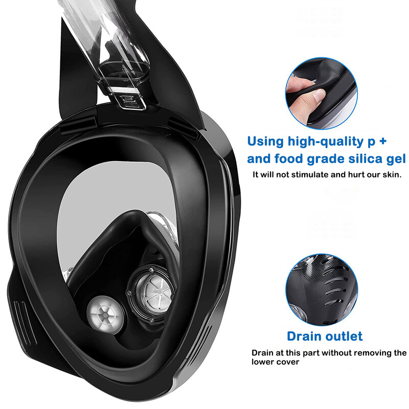 1kom maska za ronjenje s disalicom za cijelo lice, odvojiva ronilačka maska protiv magljenja, s podesivim naramenicama