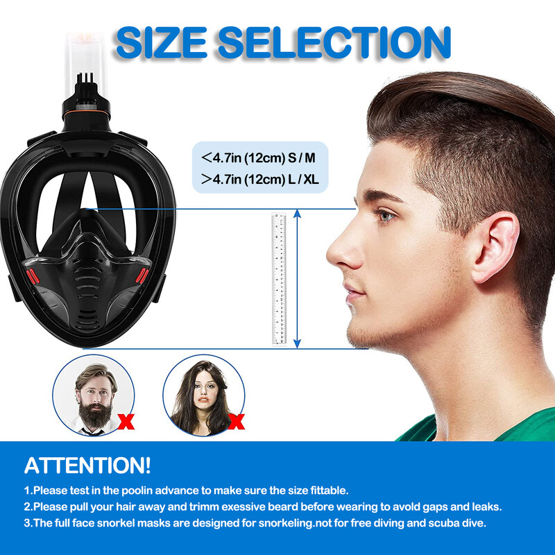 1kom maska za ronjenje s disalicom za cijelo lice, odvojiva ronilačka maska protiv magljenja, s podesivim naramenicama