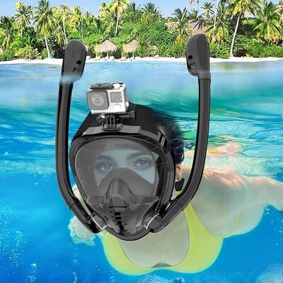 Pilnas sejas snorkelēšanas maska 180° Panorāmas skats Silikona sausā virsma snorkelēšanai niršanas peldēšanas brilles ar 2 snorkeliem pret miglas pret noplūdi