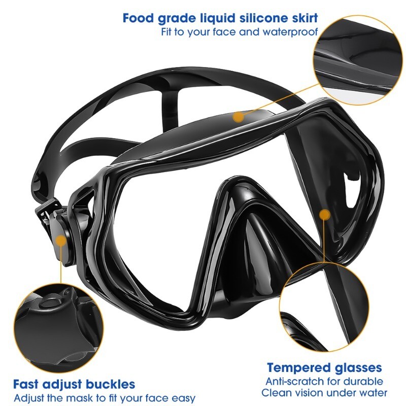 Maska za ronjenje Naočale za plivanje Silikonska suknja Kaljeno staklo Len Široki pogled Trening s poklopcem za nos Podesivi remen