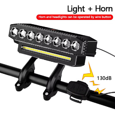 8LED velosipēda lukturi 4000mAh priekšējais lukturis ar iebūvētu akumulatoru velosipēda priekšējais lukturis ar taures uzlādējamu MTB šosejas riteņbraukšanas lukturīšu zvaniņiem