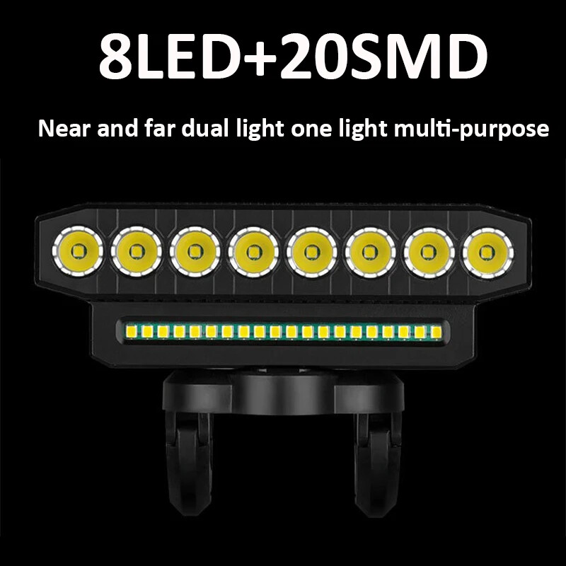 8 LED-uri pentru biciclete, 4000 mAh, lampă frontală, baterie încorporată, far pentru bicicletă, cu claxon, reîncărcabilă MTB, pentru ciclism pe drum, clopote pentru lanternă