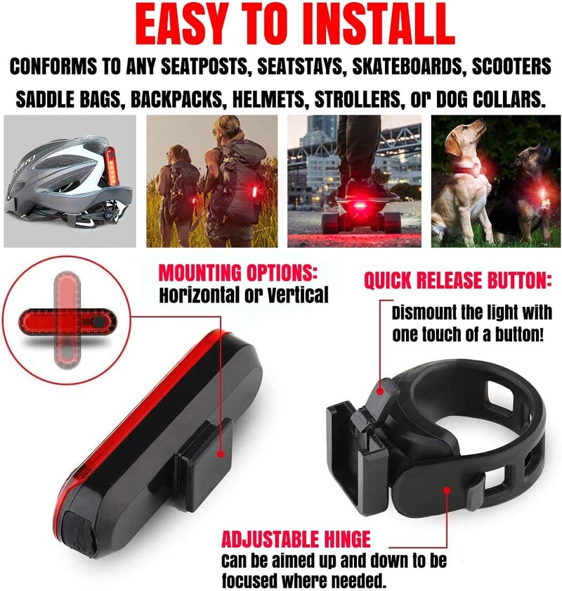 Stražnje stražnje svjetlo za bicikl USB punjiva crvena LED svijetla stražnja svjetla pristaju na bilo koji bicikl/kacigu Lako se postavljaju za sigurnost u vožnji bicikla