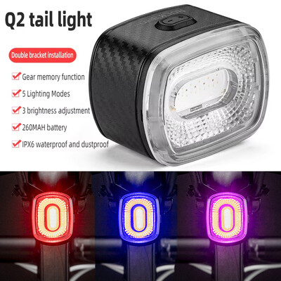 ROCKBROS Pametno stražnje svjetlo za bicikl Auto Stop Brake IPX6 Vodootporno punjenje Type-C Charge Stražnje stražnje svjetlo za bicikl LED svjetla za bicikl