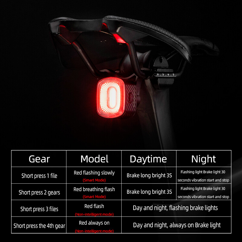 ROCKBROS Pametno stražnje svjetlo za bicikl Auto Stop Brake IPX6 Vodootporno punjenje Type-C Charge Stražnje stražnje svjetlo za bicikl LED svjetla za bicikl