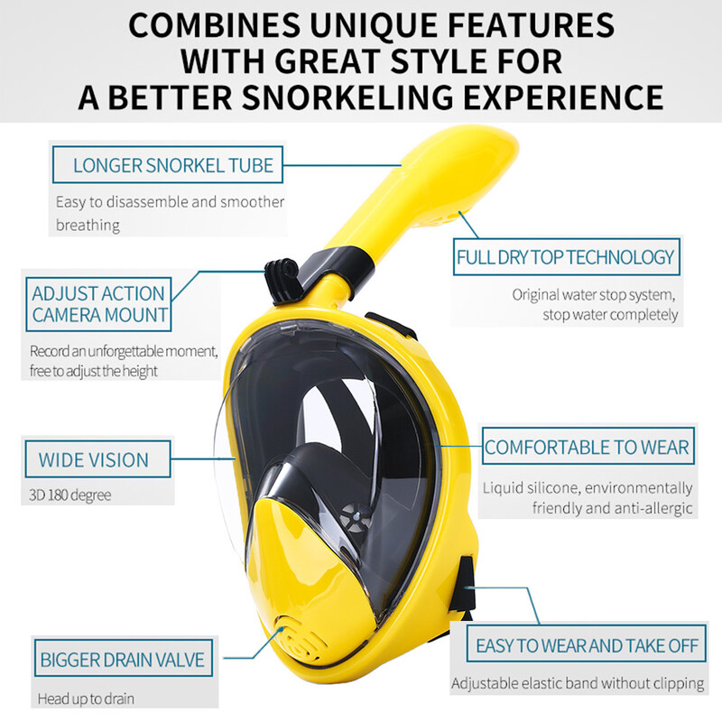 Maska za ronjenje preko cijelog lica Maska za ronjenje Naočale za plivanje za odrasle Odvojivi nosač kamere 180 Panoramski pogled Sigurnosni sustav za disanje