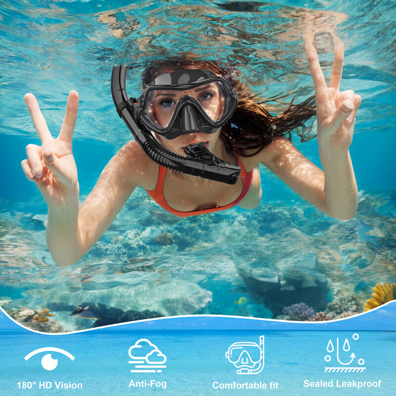 Profesionalna maska za ronjenje s disalicom Set cijevi za suho disanje Silikonska suknja za odrasle Kaljeno staklo Naočale protiv magljenja Dodaci za ronjenje