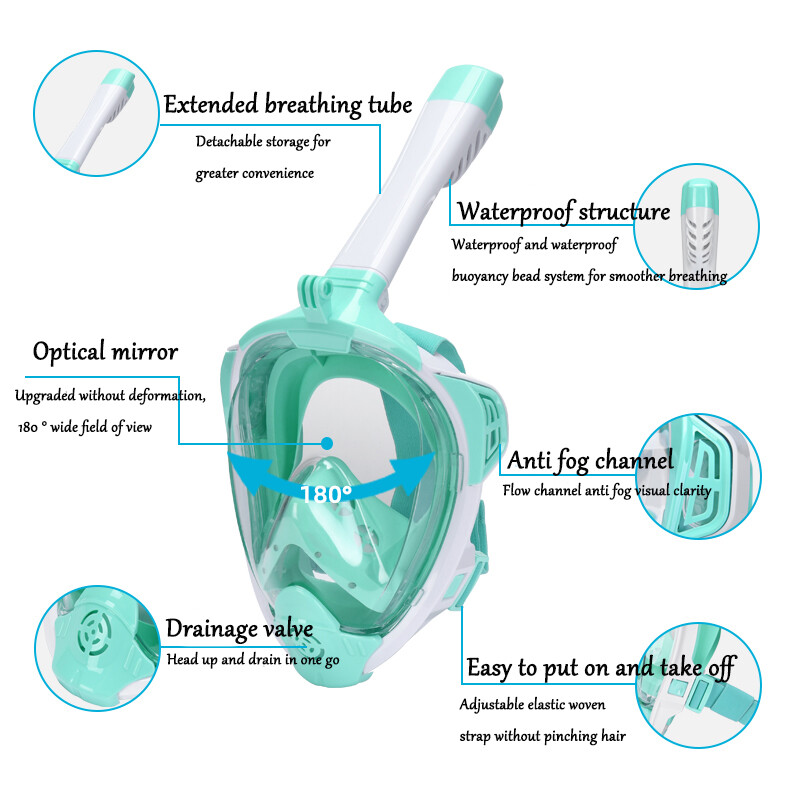 Celotvárová šnorchlová maska s odnímateľným držiakom na kameru, šnorchlovacie, potápačské a masky so širokým uhlom pohľadu, proti zahmlievaniu a úniku pre dospelých