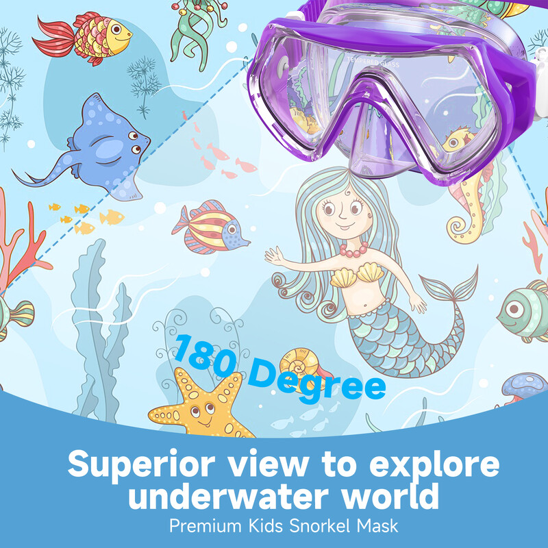 Findway dječja maska za ronjenje s disalicom s poklopcem za nos protiv magljenja/UV zaštitom 360° Vide Vision naočale za plivanje za dječake Djevojčice od 5-16 godina