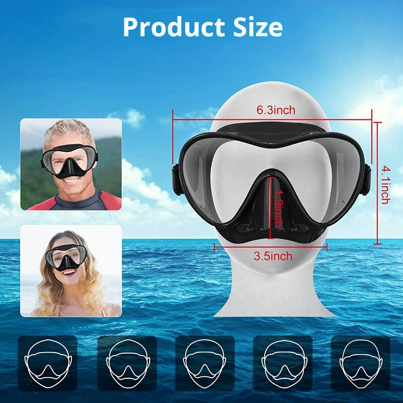 Potápačské okuliare Zorné pole 180° Proti zahmlievaniu Nevýbušné tekuté silikónové okuliare s plným obalom