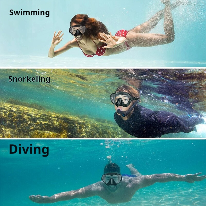 Potápačské okuliare Zorné pole 180° Proti zahmlievaniu Nevýbušné tekuté silikónové okuliare s plným obalom