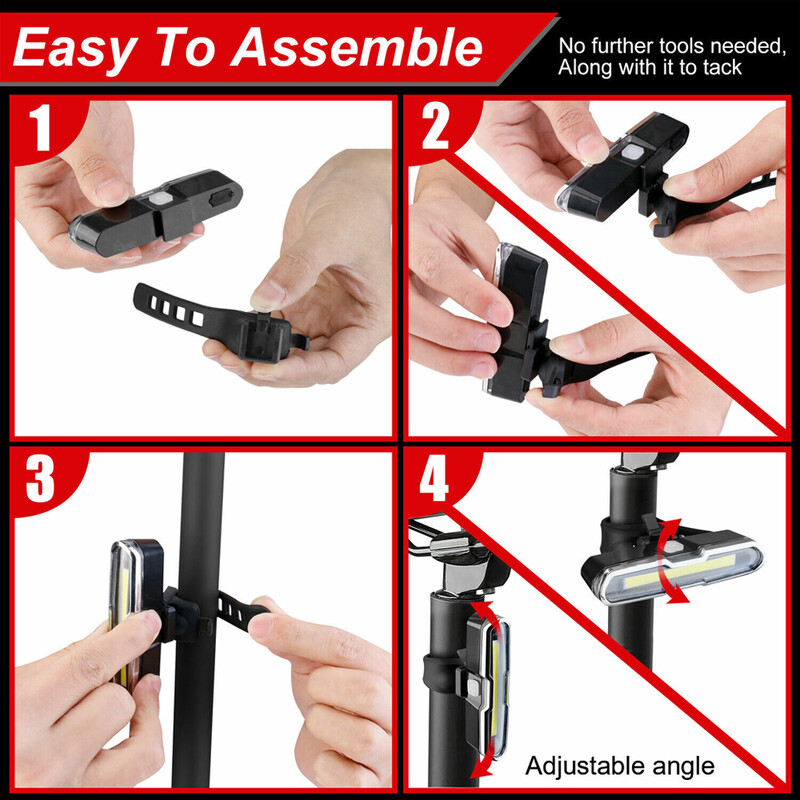 Zadné svetlo na bicykel, ultra jasné, nabíjateľné s USB a vysokou intenzitou LED, príslušenstvo, vodotesné svetlo na prilbu