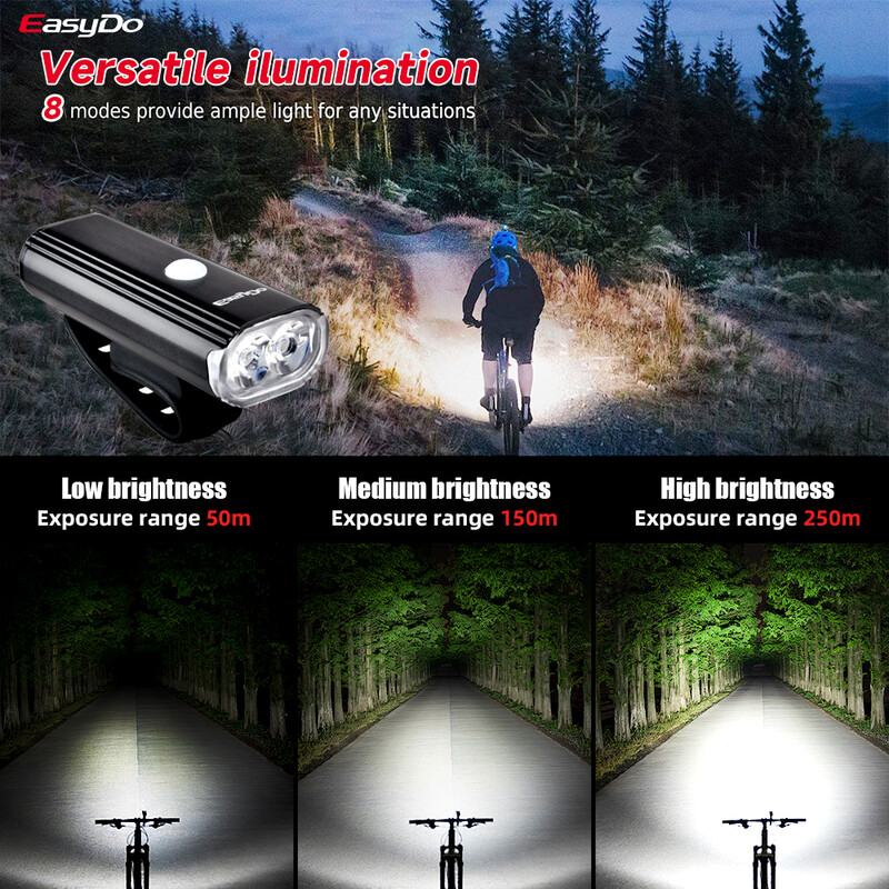 EasyDo svetlo na bicykel, svetlomet na bicykel, rýchle nabíjanie cez USB, 1000 lúmenov, LED cyklistické svietidlo pre príslušenstvo pre MTB cestné bicykle
