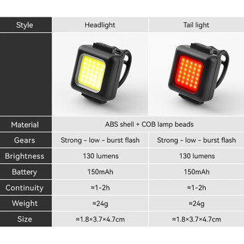 Mini Bike Light Ποδηλατικό Ποδήλατο Μπροστινό Πίσω Φως Τύπου C USB Φανάρι φόρτισης Προειδοποίηση Πίσω Φανάρι LED Πίσω Φανάρι Ποδηλασίας