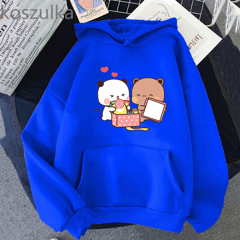 Panda Bear Anime Print Topi Pāra Mētelis Rudens un Ziemas Samta džemperis ar kapuci