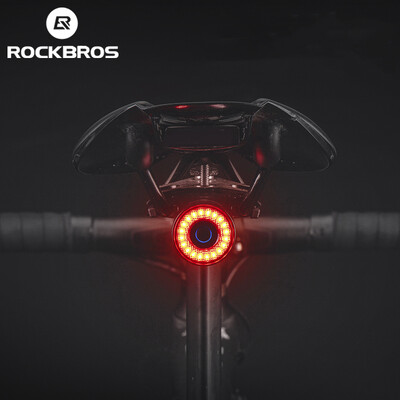 ROCKBROS Lumină spate inteligentă pentru bicicletă Pornire/oprire automată Sensare frână IPX5 Impermeabil Tip-C Lampă spate pentru ciclism Lumină LED pentru bicicletă