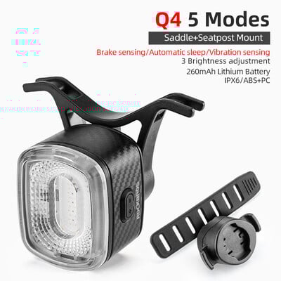 ROCKBROS Pametno stražnje svjetlo za bicikl Auto Start/Stop senzor kočnice IPX5 Vodootporan tip-C Punjenje Stražnja svjetla za bicikl LED svjetlo za bicikl