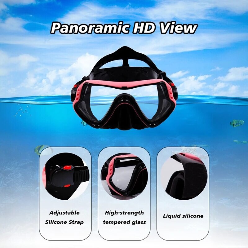 Mască de scufundări cu snorkel Mască de înot HD pentru adulți, ochelari de scufundări anti-ceață, mască de scufundări din sticlă temperată Ochelari de înot cu capac pentru nas