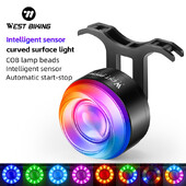 WEST BIKING Inteligentno stražnje svjetlo bicikla Zakrivljena površina Pametni senzor Stražnje svjetlo kočnice bicikla Šareno svjetlo upozorenja za noćnu vožnju