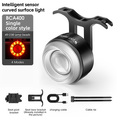 WEST BIKING Inteligentno stražnje svjetlo bicikla Zakrivljena površina Pametni senzor Stražnje svjetlo kočnice bicikla Šareno svjetlo upozorenja za noćnu vožnju