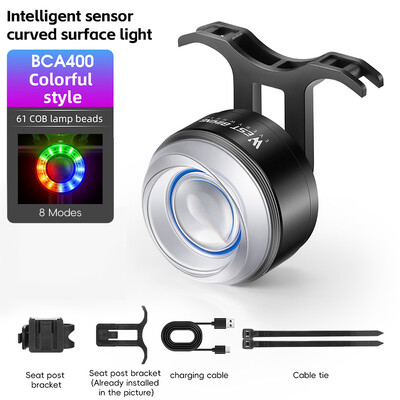 WEST BIKING Inteligentno stražnje svjetlo bicikla Zakrivljena površina Pametni senzor Stražnje svjetlo kočnice bicikla Šareno svjetlo upozorenja za noćnu vožnju