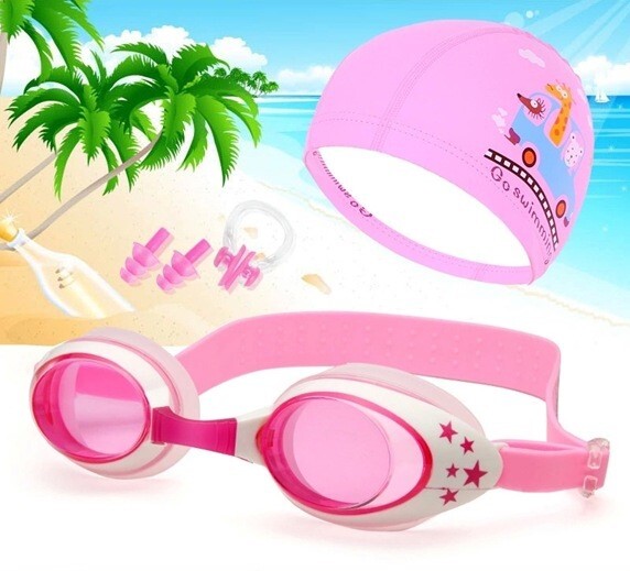 Set de ochelari de înot și cască de înot Yuke pentru copii, băieți și fete, ochelari de înot anti-aburire pentru crabi și cutie de desene animate pentru copii impermeabile