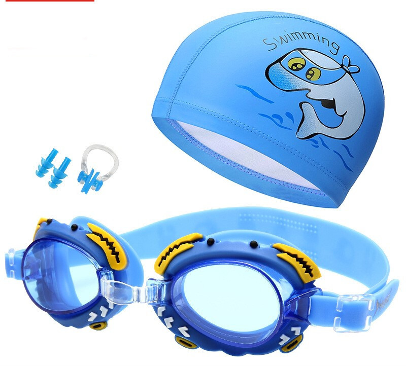 Set de ochelari de înot și cască de înot Yuke pentru copii, băieți și fete, ochelari de înot anti-aburire pentru crabi și cutie de desene animate pentru copii impermeabile