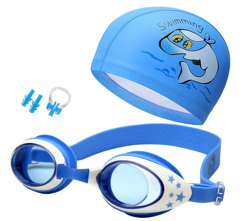 Set de ochelari de înot și cască de înot Yuke pentru copii, băieți și fete, ochelari de înot anti-aburire pentru crabi și cutie de desene animate pentru copii impermeabile