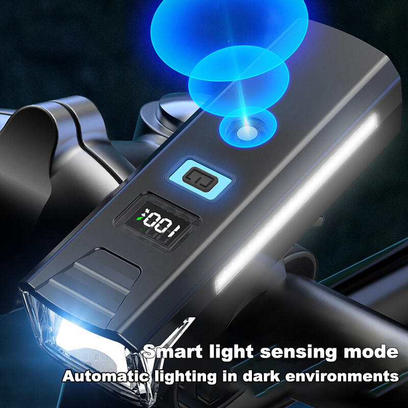 Išmanieji jutikliniai dviračių žibintai Nakties važiavimo apšvietimo įranga Saugus kelio apšvietimas LCD paryškinamas kelio šviesos jutiklis, automatinis apšvietimas