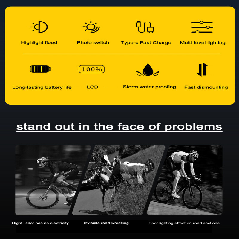 Išmanieji jutikliniai dviračių žibintai Nakties važiavimo apšvietimo įranga Saugus kelio apšvietimas LCD paryškinamas kelio šviesos jutiklis, automatinis apšvietimas
