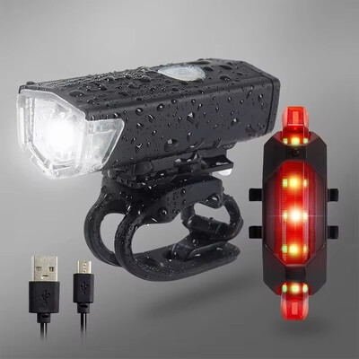 Jalgrattavalgusti USB LED-laetav komplekt MTB maanteeratta esitulede esitulede lampide taskulamp Jalgrattavalgusti jalgrattasõidutarvikud