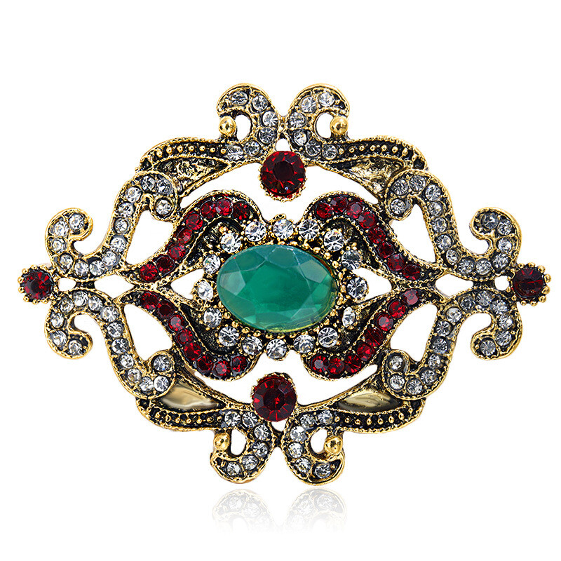 European and American palace style cross-border best-selling retro rhinestone brooch turquoise new women`s baroque color treasure corsage brooch