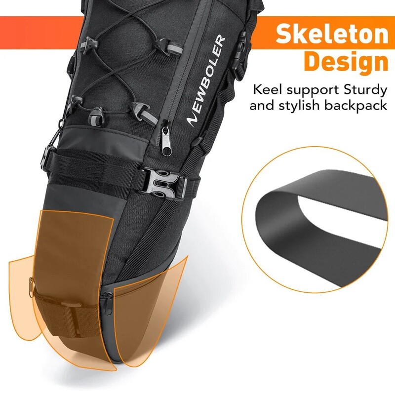 NEWBOLER Geantă pentru bicicletă, impermeabilă, 10L, de capacitate mare, geantă pentru șa pentru bicicletă, geantă pliabilă pentru ciclism, pentru spate, MTB, portbagaj, ambalare pentru bicicletă