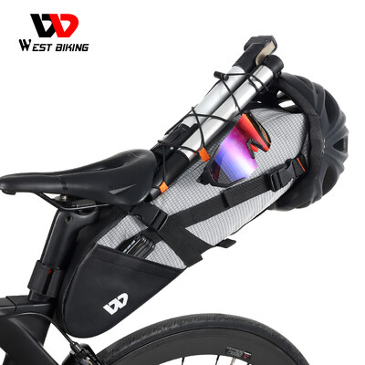 WEST BIKING Велосипедна чанта за седло 10L Сгъваема под седалката Велосипедна чанта 100% водоустойчива чанта за инструменти MTB Шосейно колоездене Задна чанта
