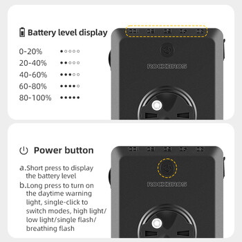 ROCKBROS Велосипедна светлина за 5000mAh Power Bank Батерия Велосипедна светлина Type-C Зареждане за Garmin Bryton IGS Компютърни светлини Зареждане