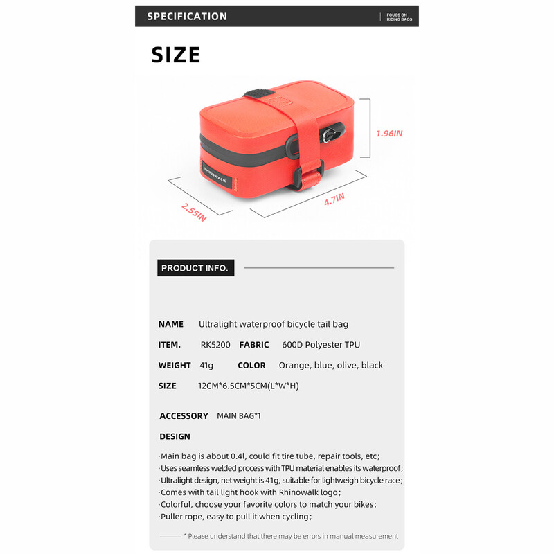 Rhinowalk torba za sjedalo bicikla Lagana i vodootporna torba za sjedalo bicikla ispod sjedala Torbica za biciklistički alat za brdski cestovni bicikl