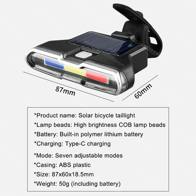Lampă spate pentru bicicletă MTB Lumină spate pentru bicicletă Lumină solară reîncărcabilă Ușor de instalat 7 moduri Accesorii pentru biciclete Bicicletă Impermeabil