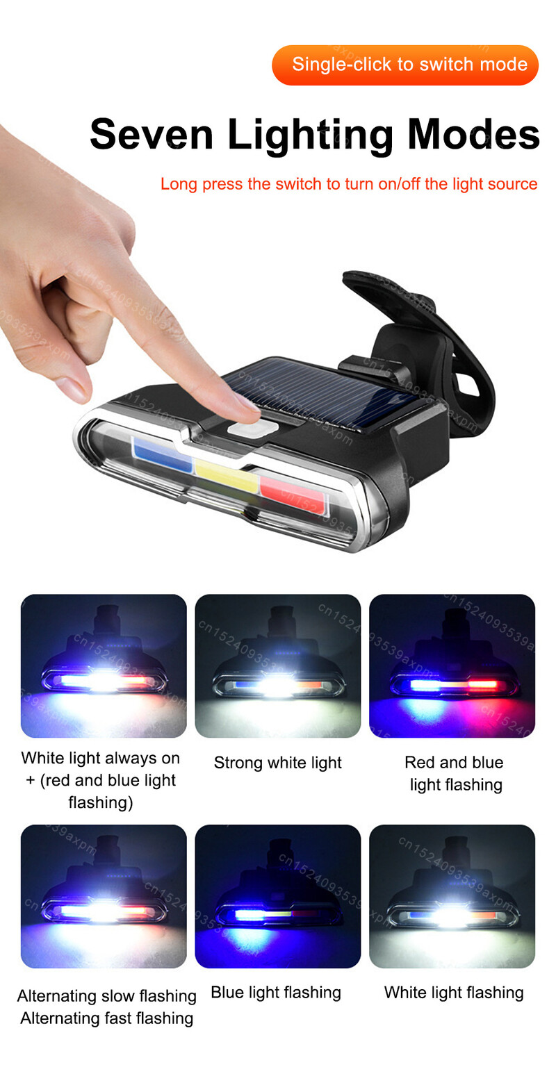 Lampă spate pentru bicicletă MTB Lumină spate pentru bicicletă Lumină solară reîncărcabilă Ușor de instalat 7 moduri Accesorii pentru biciclete Bicicletă Impermeabil