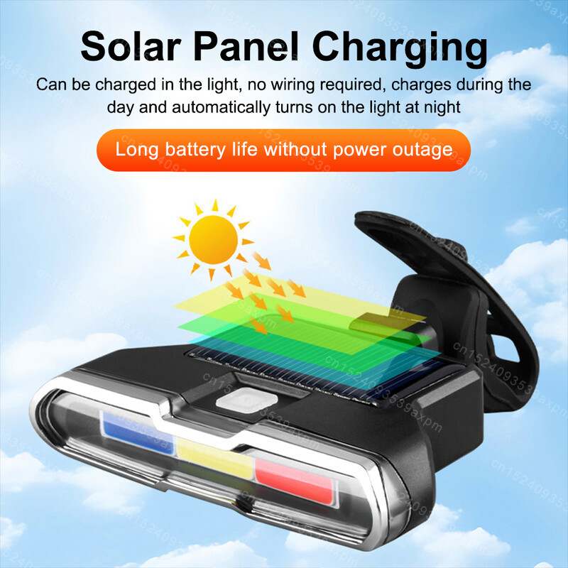 Lampă spate pentru bicicletă MTB Lumină spate pentru bicicletă Lumină solară reîncărcabilă Ușor de instalat 7 moduri Accesorii pentru biciclete Bicicletă Impermeabil