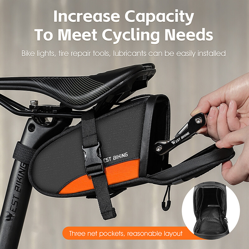 WEST BIKING Prijenosna stražnja torba za bicikl 1.2L ultralaka torba za mini bicikl Vodootporna reflektirajuća biciklistička torba Dodaci za bicikl