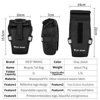 WEST BIKING ουρά τσάντα ποδηλάτου MTB Road Bike Πίσω κάθισμα Αδιάβροχη θήκη Seatpost Seatpost Bag Tool αποθήκευσης Πτυσσόμενη τσάντα Αξεσουάρ ποδηλάτου