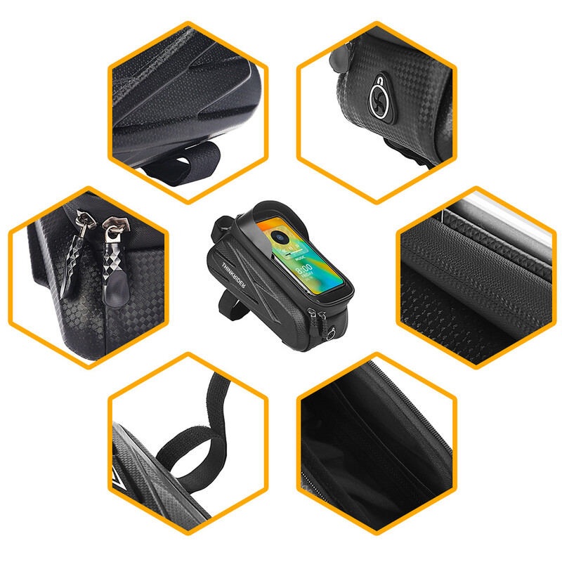 ThinkRider velosipēdu soma 2 l rāmja priekšējā caurule riteņbraukšanas soma Velosipēda ūdensnecaurlaidīga tālruņa maciņa turētājs 7 collu skārienekrāna somas piederumi