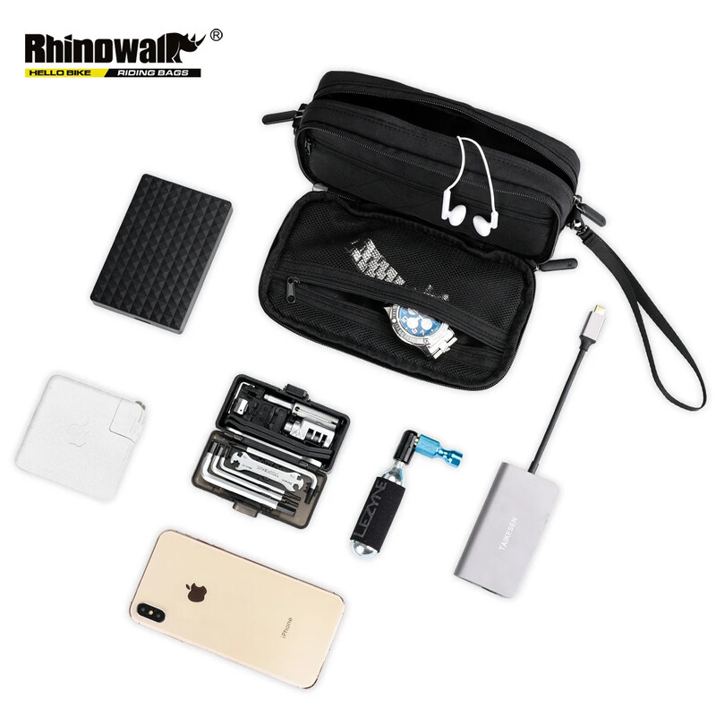 RHINOWALK torba za upravljač bicikla, višenamjenska vodootporna torbica za mobilni telefon za bicikl, crne sive boje, veliki kapacitet X2011